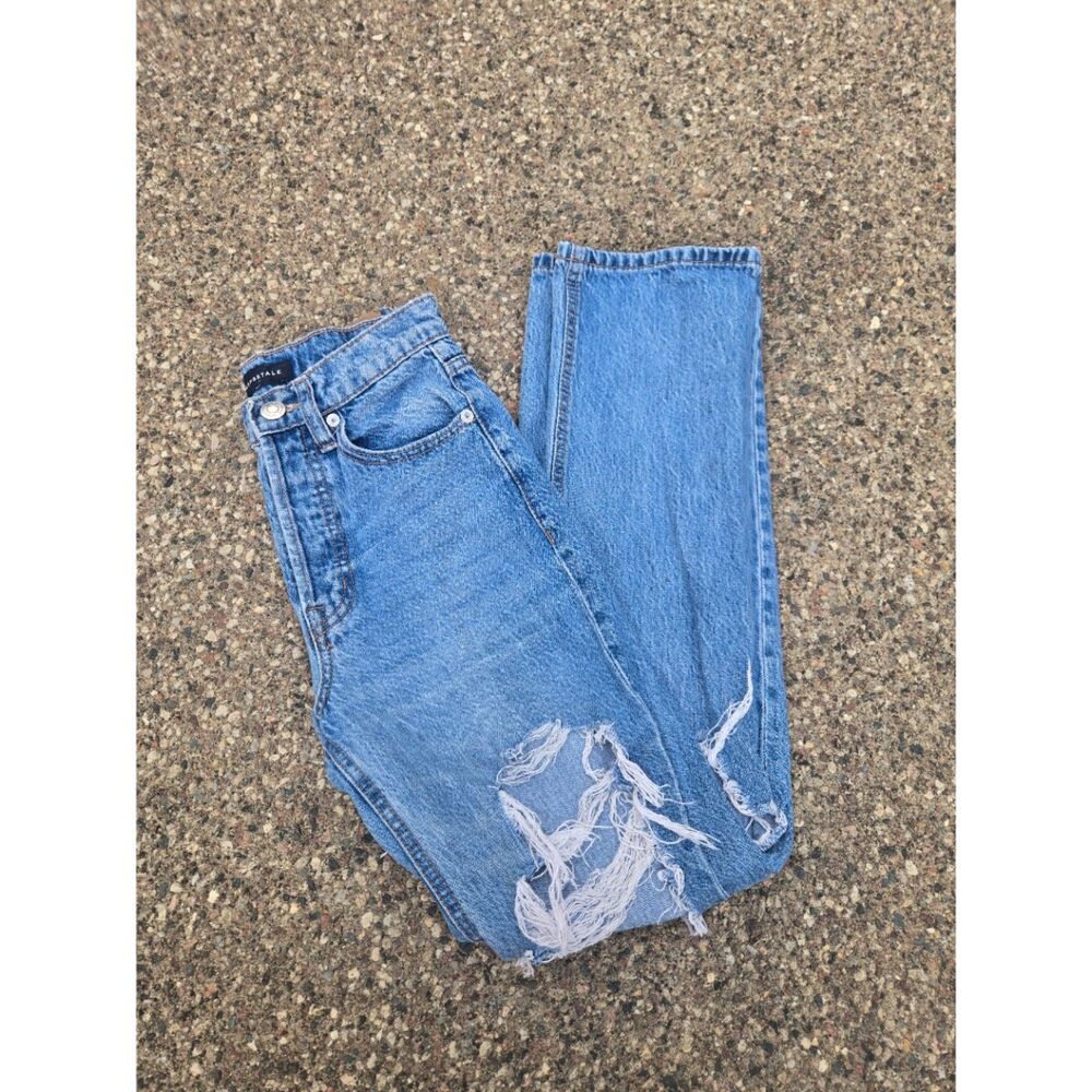 Women's Aeropostale 90s Baggy Ripped Knee High Rise Blue Jeans 0